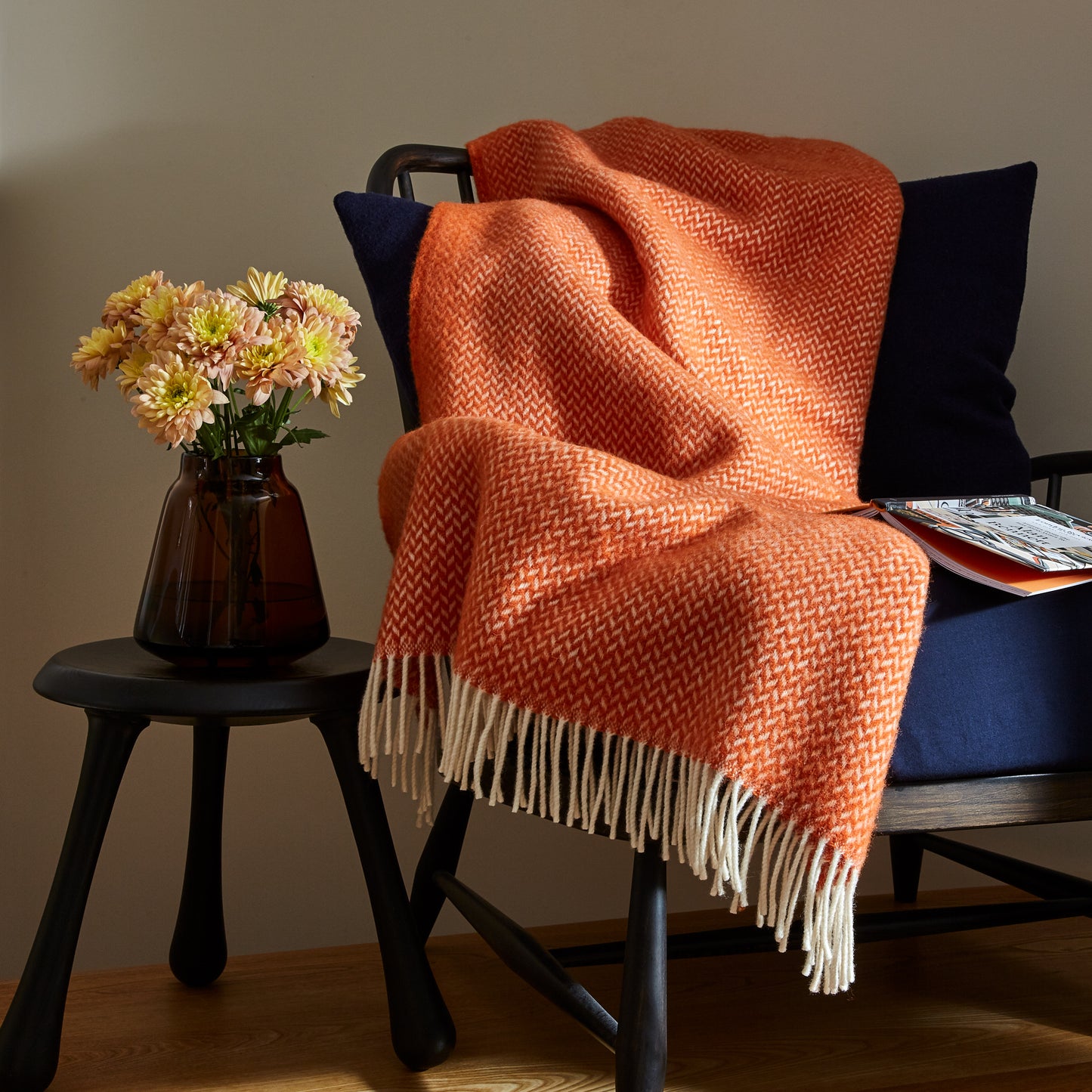 Pumpkin Orange Herringbone Blanket – with the British Blanket Company